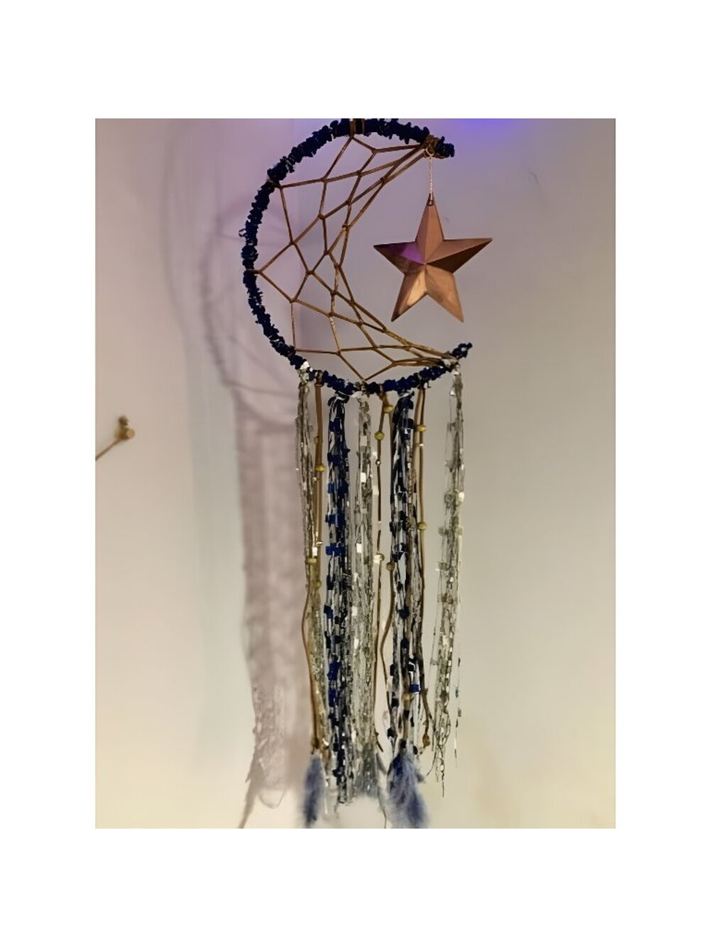 Blue Dream Catcher Handmade Half Circle Moon Design Dream Catcher